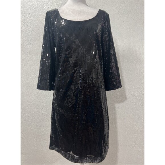 White House B-M Holiday  Party Black Sequin Short Dress Y2K Size Large - Picture 1 of 12